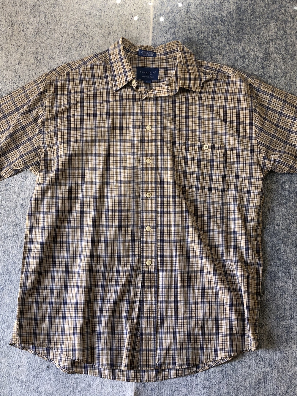 Towncraft Men's Short-Sleeve Plaid Button-Down Shirt - Beige & Blue